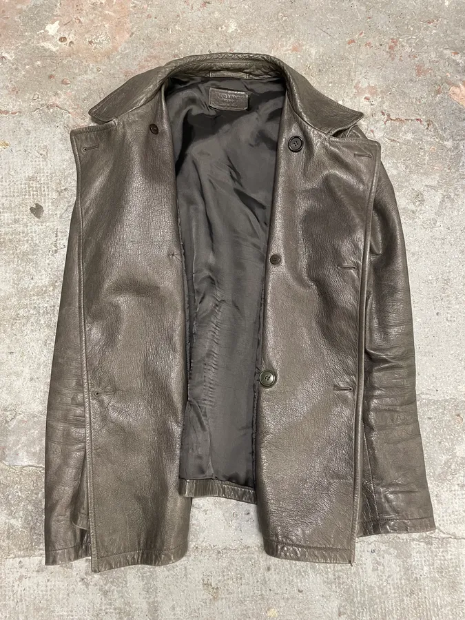 AW2008 Prada Grey Buttoned Premium Leather Jacket - Image 8