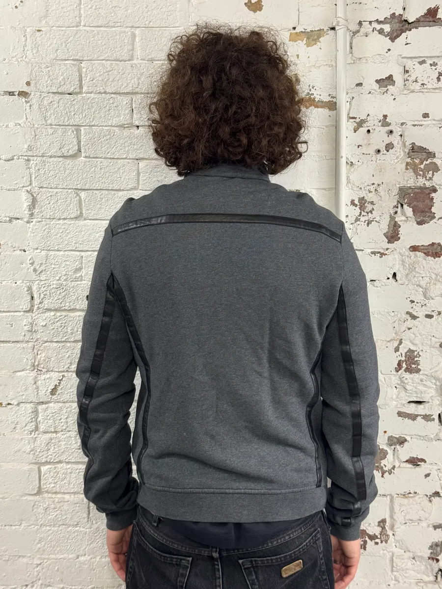 AW2008 Prada Leather Stripes Grey Zip-Up Sweater - Image 3