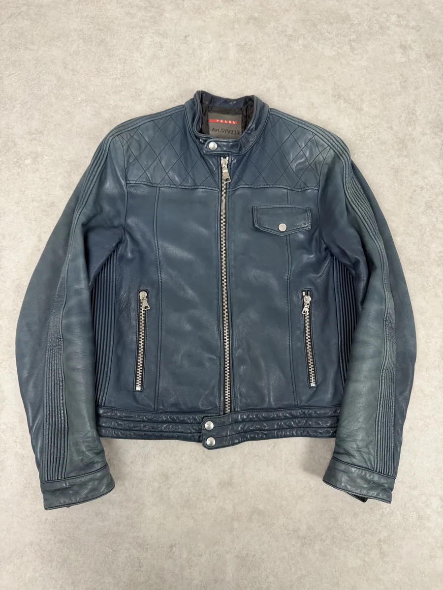 AW2008 Prada Navy Biker Leather Jacket