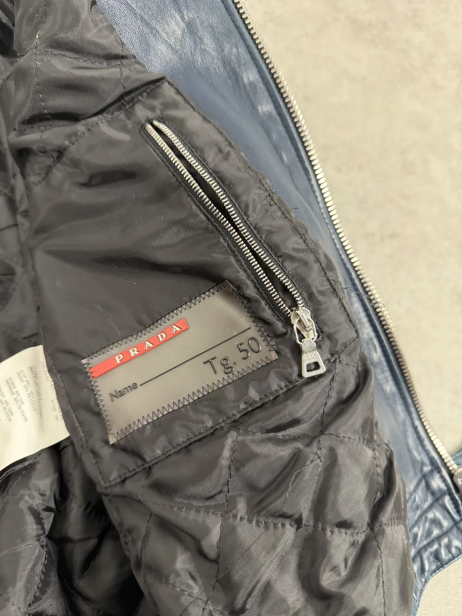 AW2008 Prada Navy Biker Leather Jacket - Image 10