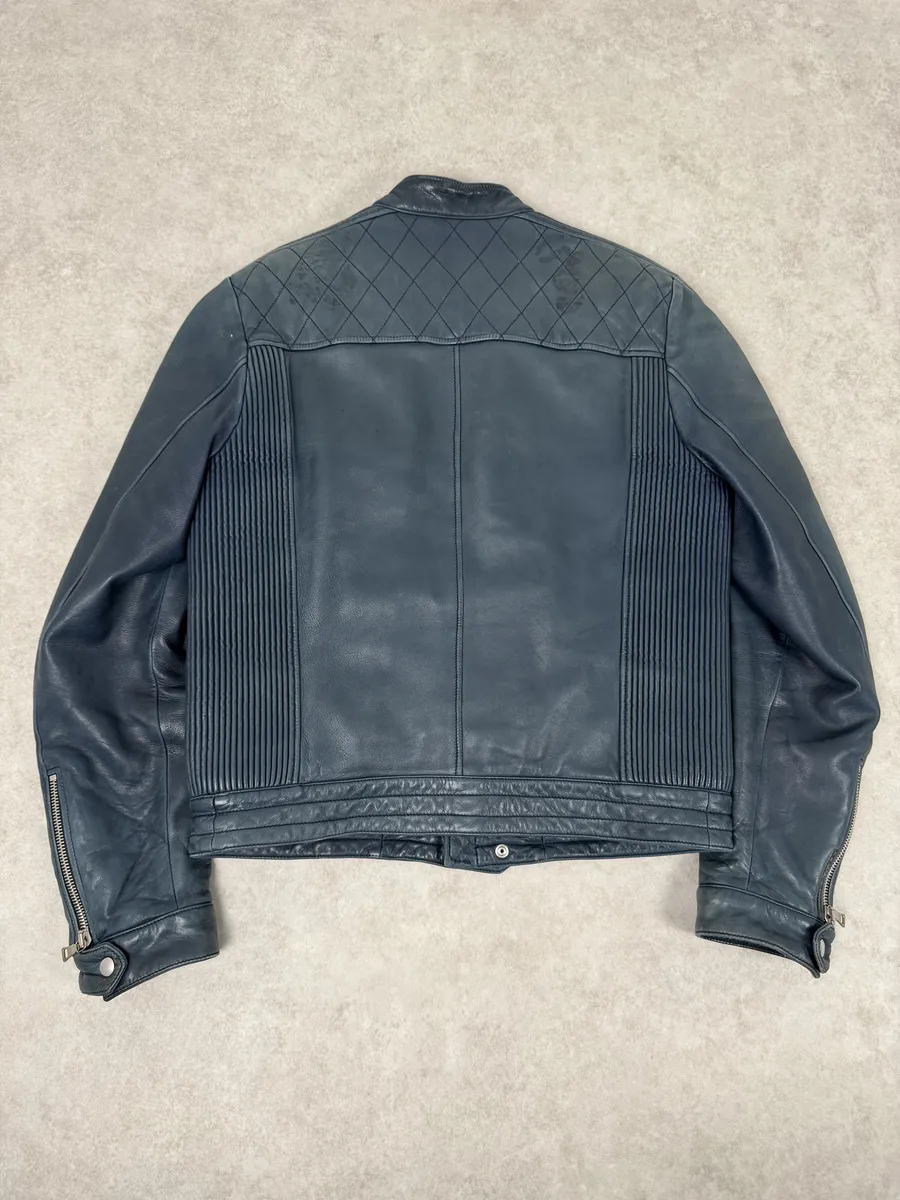 AW2008 Prada Navy Biker Leather Jacket - Image 2