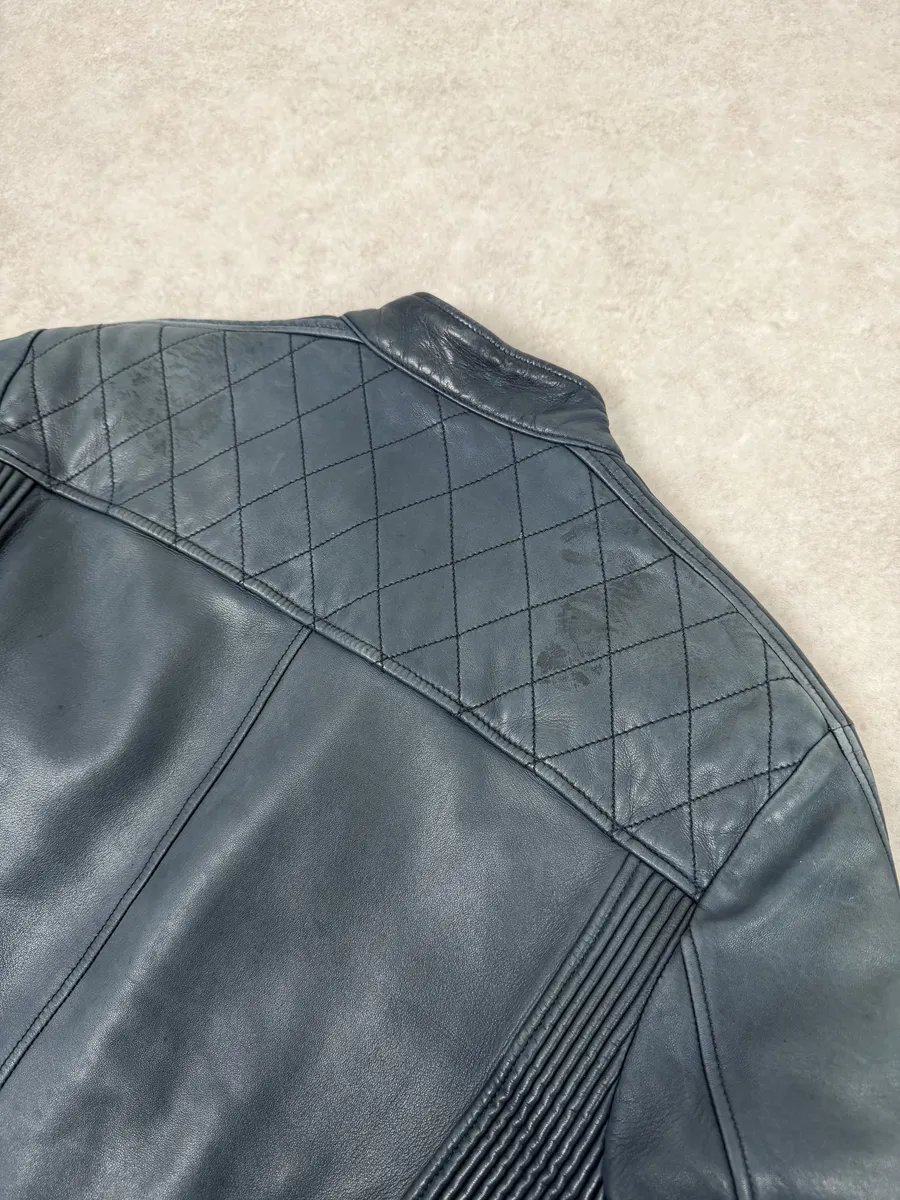 AW2008 Prada Navy Biker Leather Jacket - Image 7