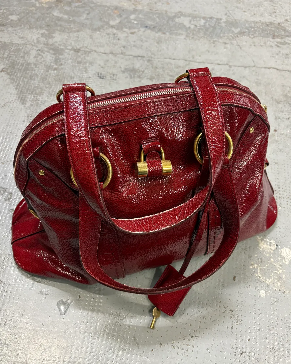 AW2008 Saint Laurent Bordeaux Patent Leather Muse Barrel Bag - Image 4