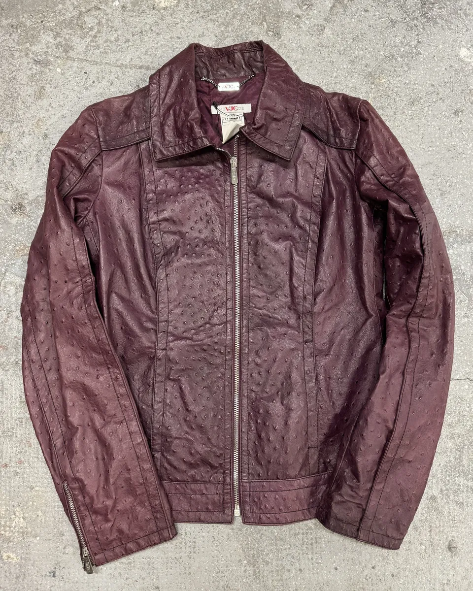 AW2008 Versace Ostrich Embossed Leather Bordeaux Jacket