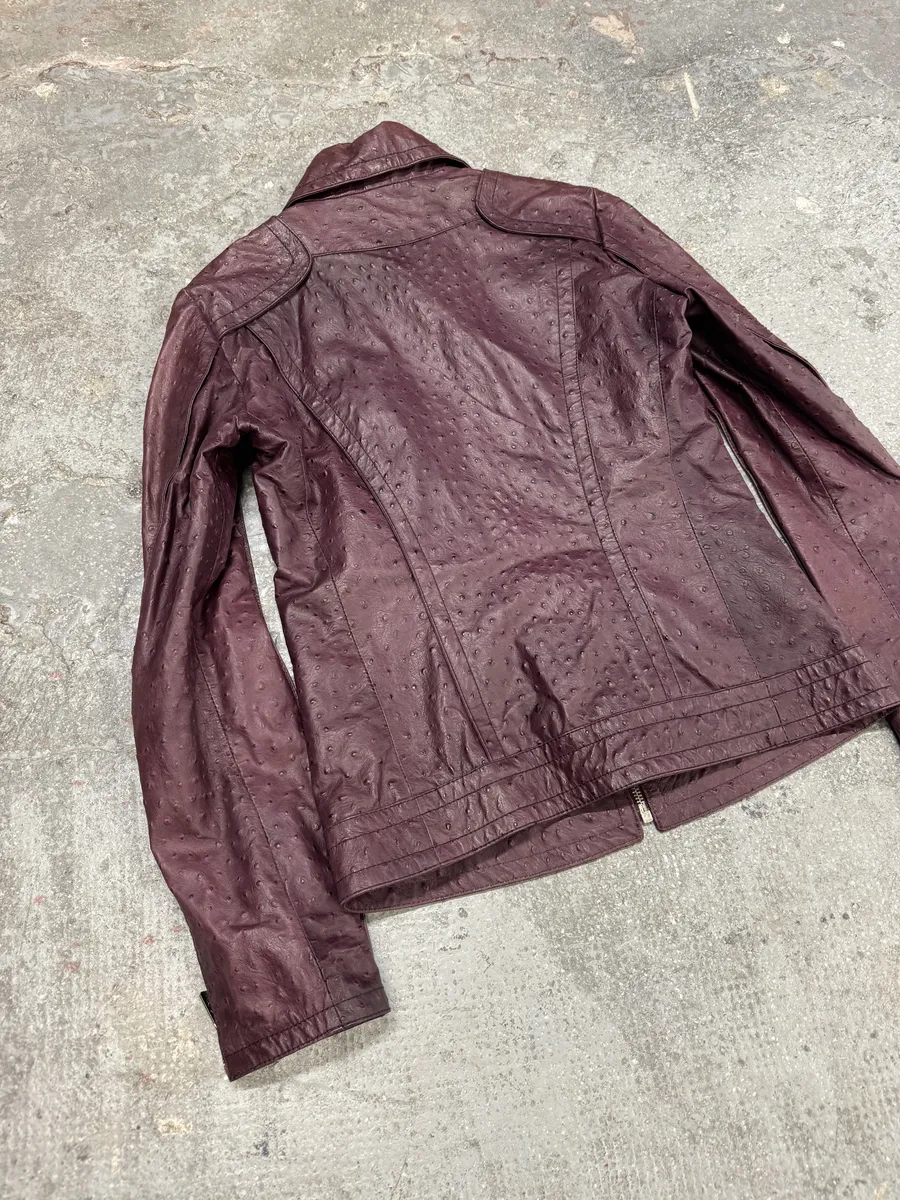 AW2008 Versace Ostrich Embossed Leather Bordeaux Jacket - Image 12