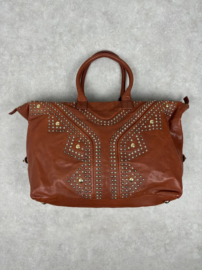 AW2008 Yves Saint Laurent Easy Brown Leather Studded Handle Bag - Image 6