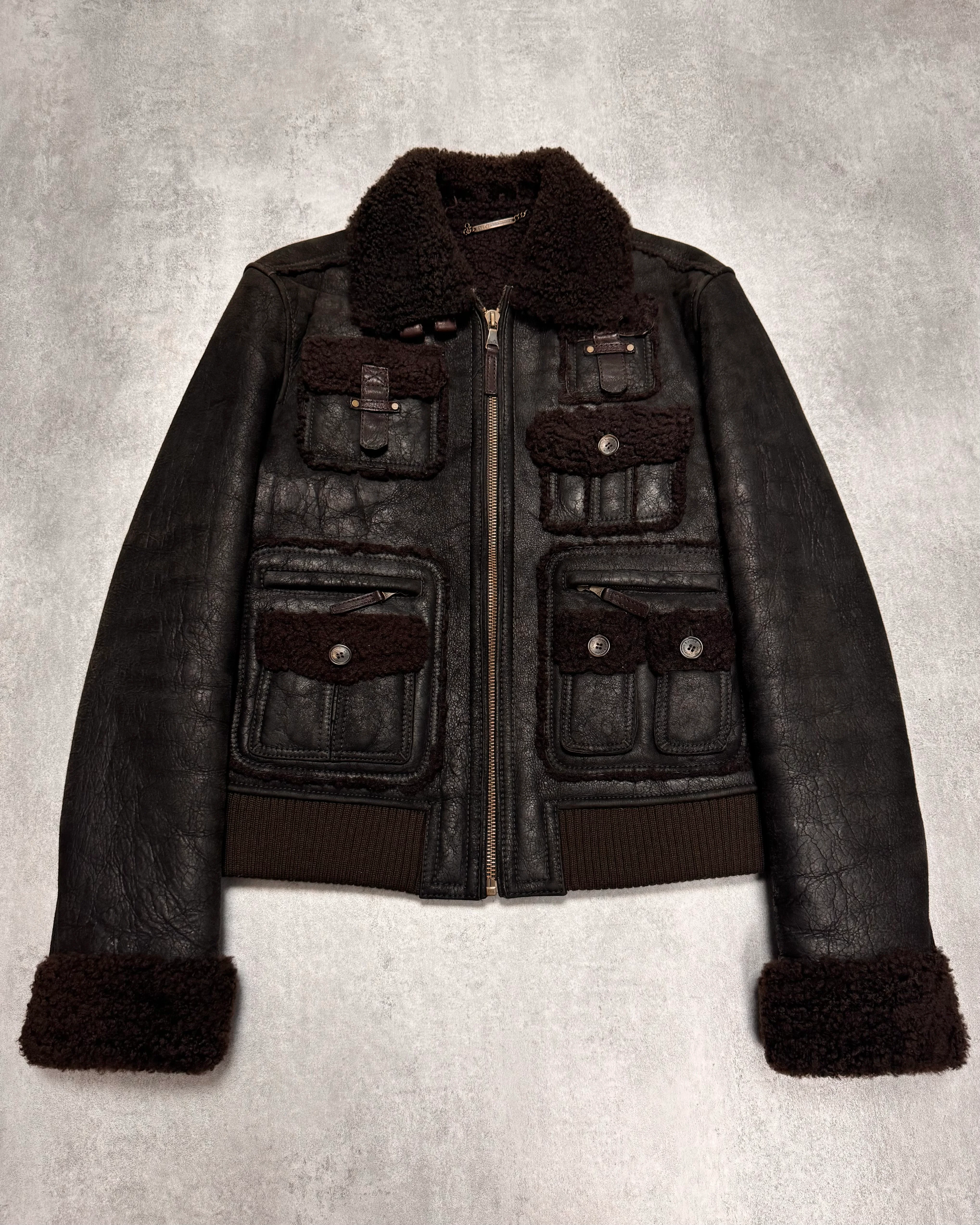 AW2009/10 Dolce & Gabbana Cargo Utility Bomber Shearling Leather Jacket (S/M) - Image 5