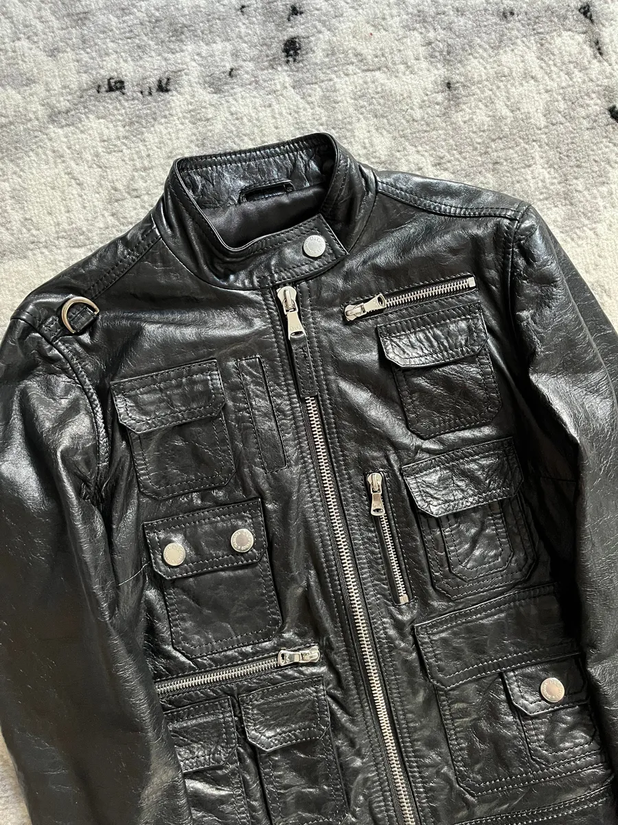 AW2009 Dolce & Gabbana Cargo Utility Black Leather Jacket - Image 3