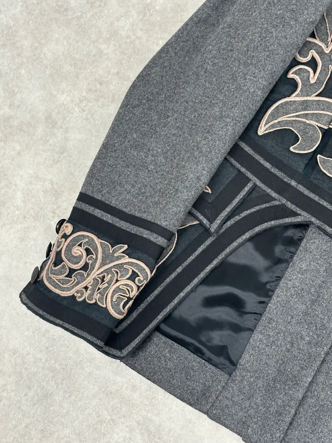 AW2009 Dolce & Gabbana Grey Wool Baroque Embroidered Officer Jacket - Image 11
