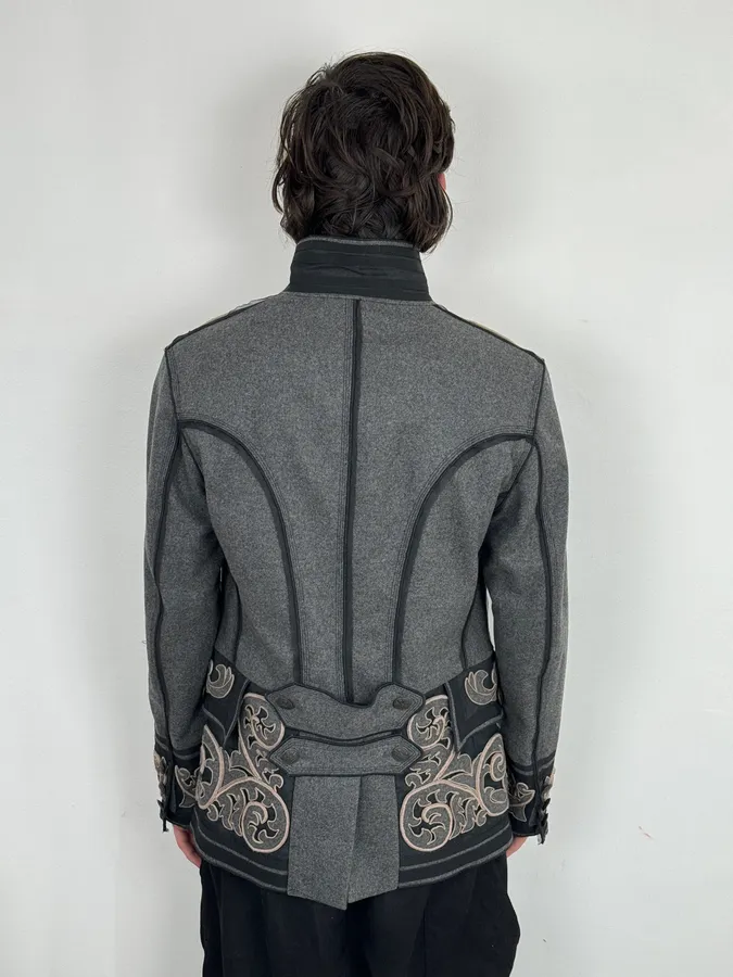AW2009 Dolce & Gabbana Grey Wool Baroque Embroidered Officer Jacket - Image 4