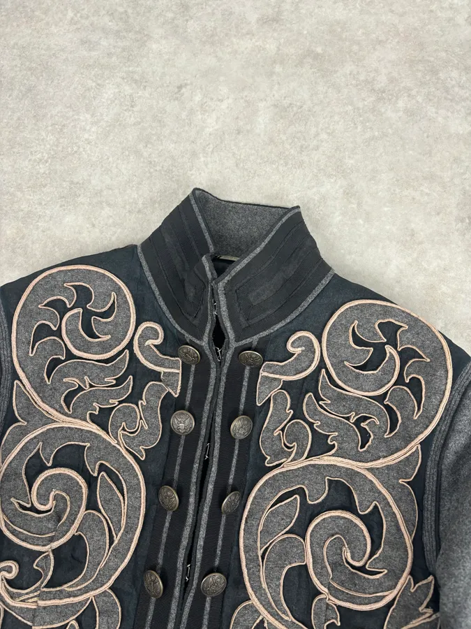 AW2009 Dolce & Gabbana Grey Wool Baroque Embroidered Officer Jacket - Image 5