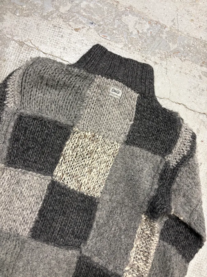 AW2009 Dolce & Gabbana Grey Wool Patchwork Cardigan - Image 6