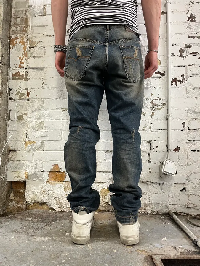 AW2009 Dolce & Gabbana Navy Denim Distressed Faded Fit Jeans - Image 5