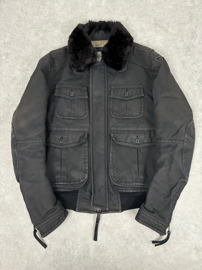 AW2009 Dsquared2 Black Fur Collar Denim Bomber Jacket