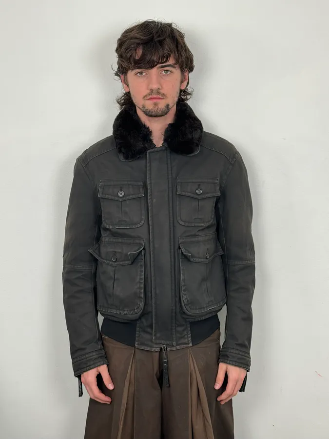 AW2009 Dsquared2 Black Fur Collar Denim Bomber Jacket - Image 2