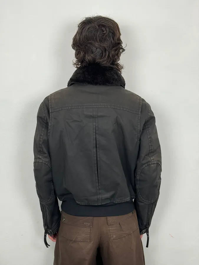 AW2009 Dsquared2 Black Fur Collar Denim Bomber Jacket - Image 3