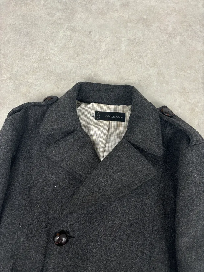 AW2009 Dsquared2 Grey Wool Buttoned Asymmetrical Caban Jacket - Image 4