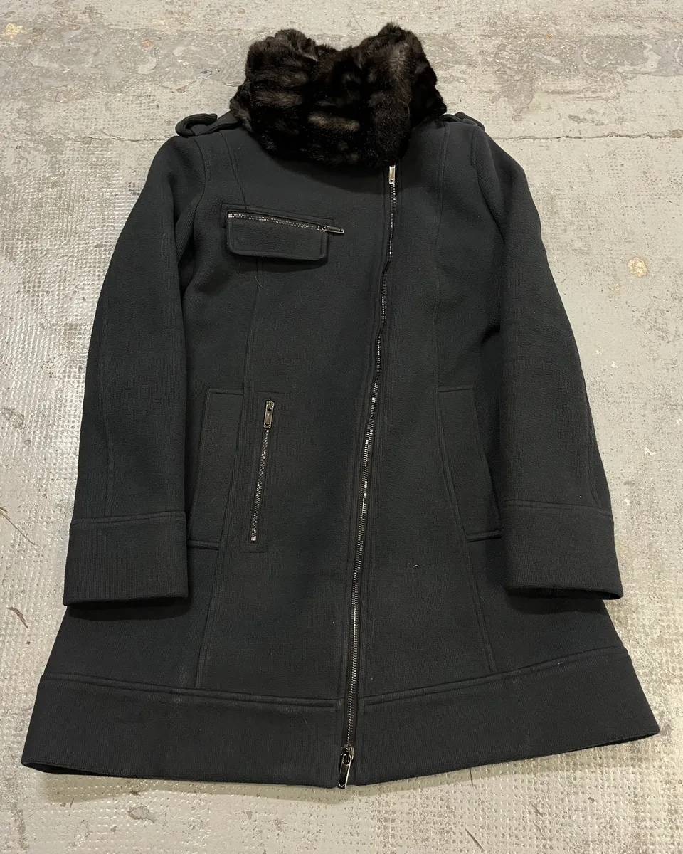 AW2009 Emporio Armani Fur Collar Black Long Coat - Image 3