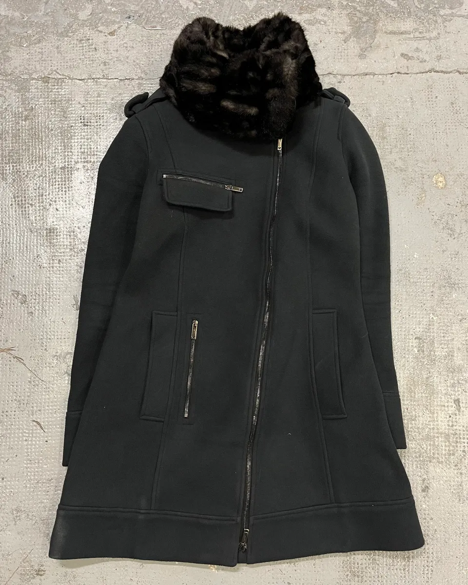 AW2009 Emporio Armani Fur Collar Black Long Coat - Image 4