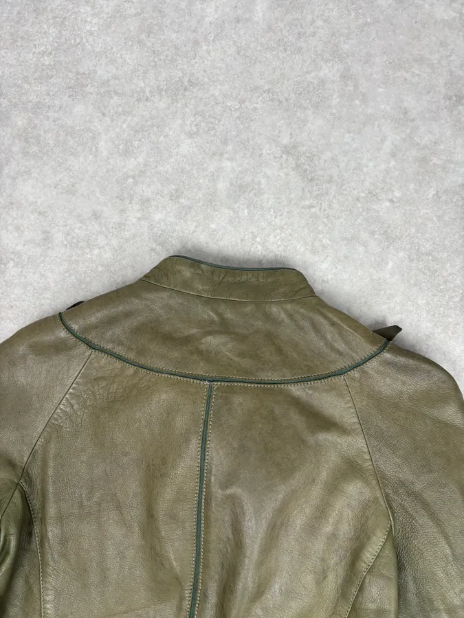 AW2009 Emporio Armani Green Lamb Skin Ruffle Collar Jacket - Image 6