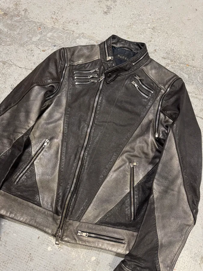 AW2009 Gucci Biker Detachable Sleeves Leather Jacket - Image 5