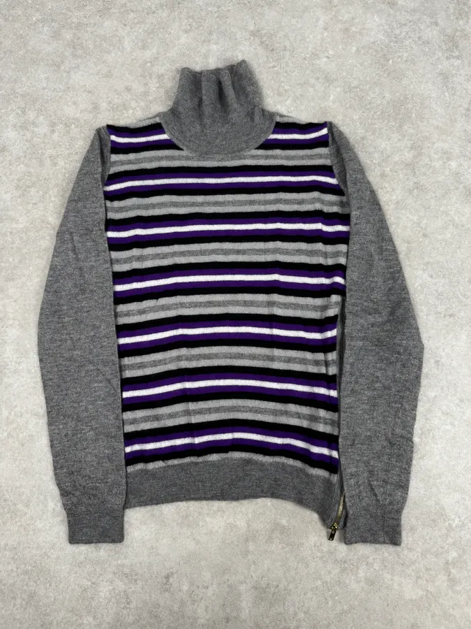 AW2009 Gucci Grey & Purple Striped Side Zip Turtleneck Sweater