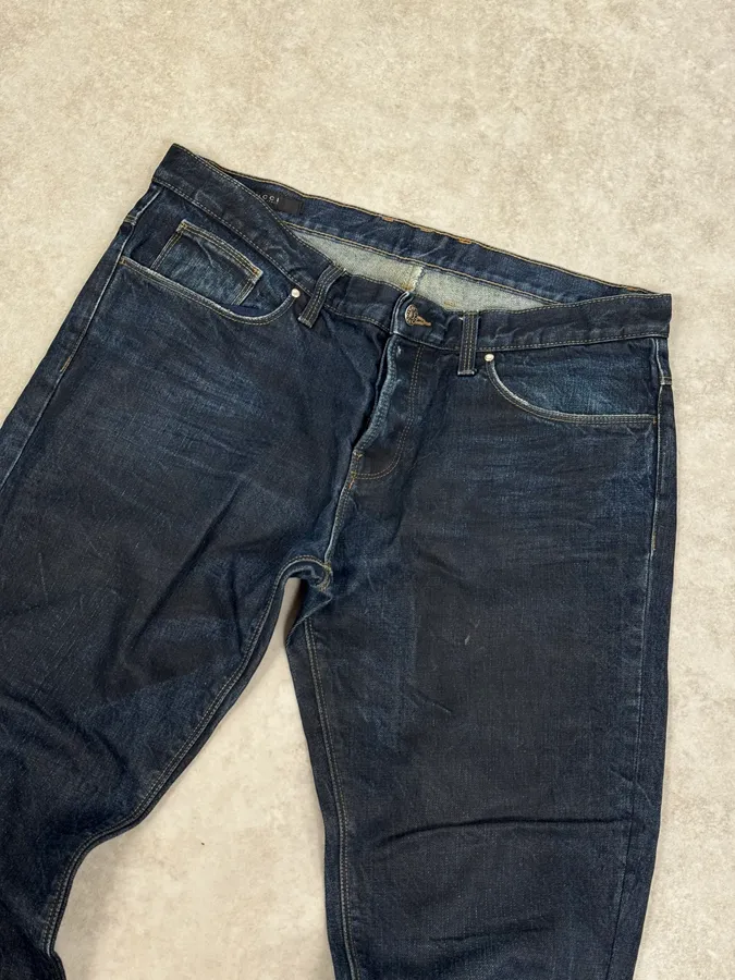 AW2009 Gucci Navy Oiled Denim Jeans by Frida Giannini - Image 2