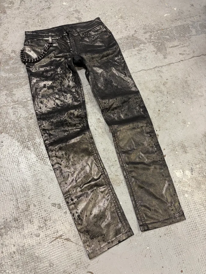 AW2009 Gucci Silver Waxed Black Black Chain Pants - Image 5