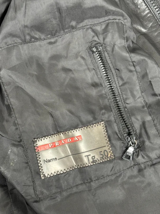 AW2009 Prada Black Padded Leather Biker Jacket - Image 10