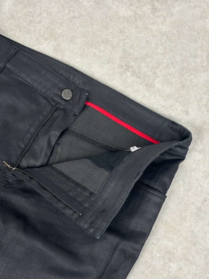 AW2009 Prada Black Slim Waxed Effect Denim Jeans - Image 10