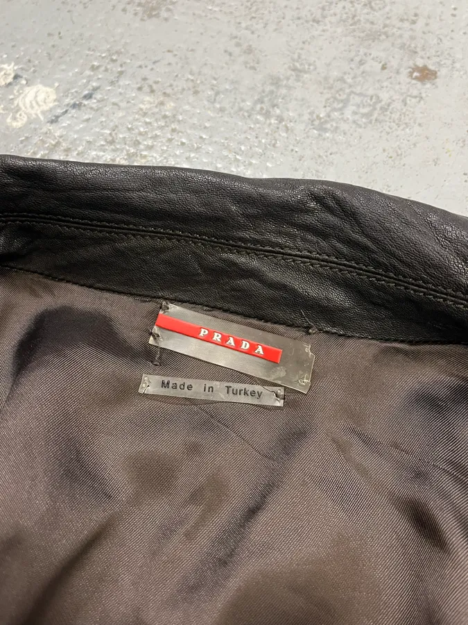 AW2009 Prada Brown Leather Bomber Jacket - Image 11