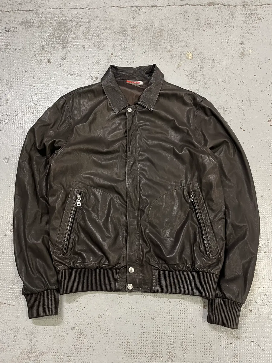 AW2009 Prada Brown Leather Bomber Jacket - Image 4