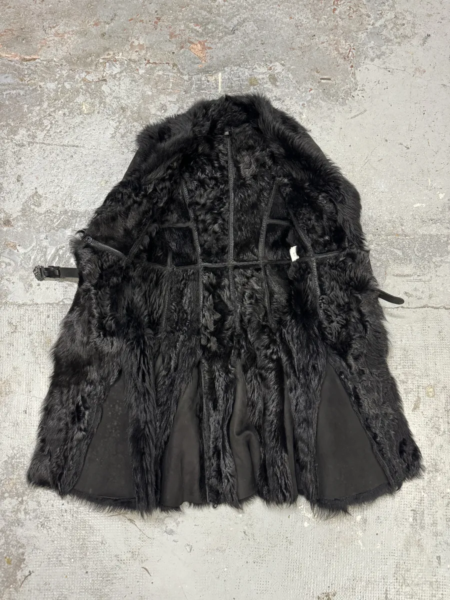 AW2010 Cavalli Black Leather Crocodile Effect Fur Royal Long Jacket - Image 10
