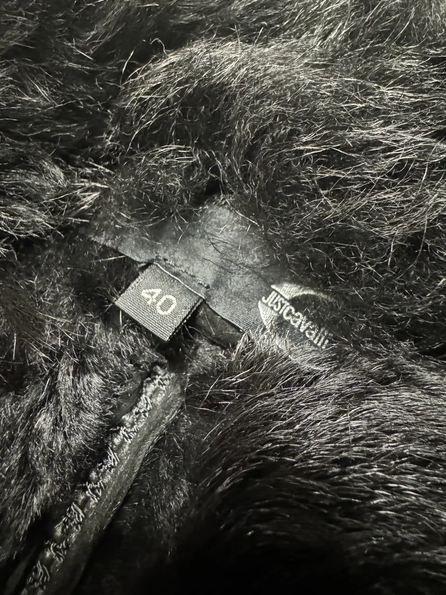AW2010 Cavalli Black Leather Crocodile Effect Fur Royal Long Jacket - Image 11