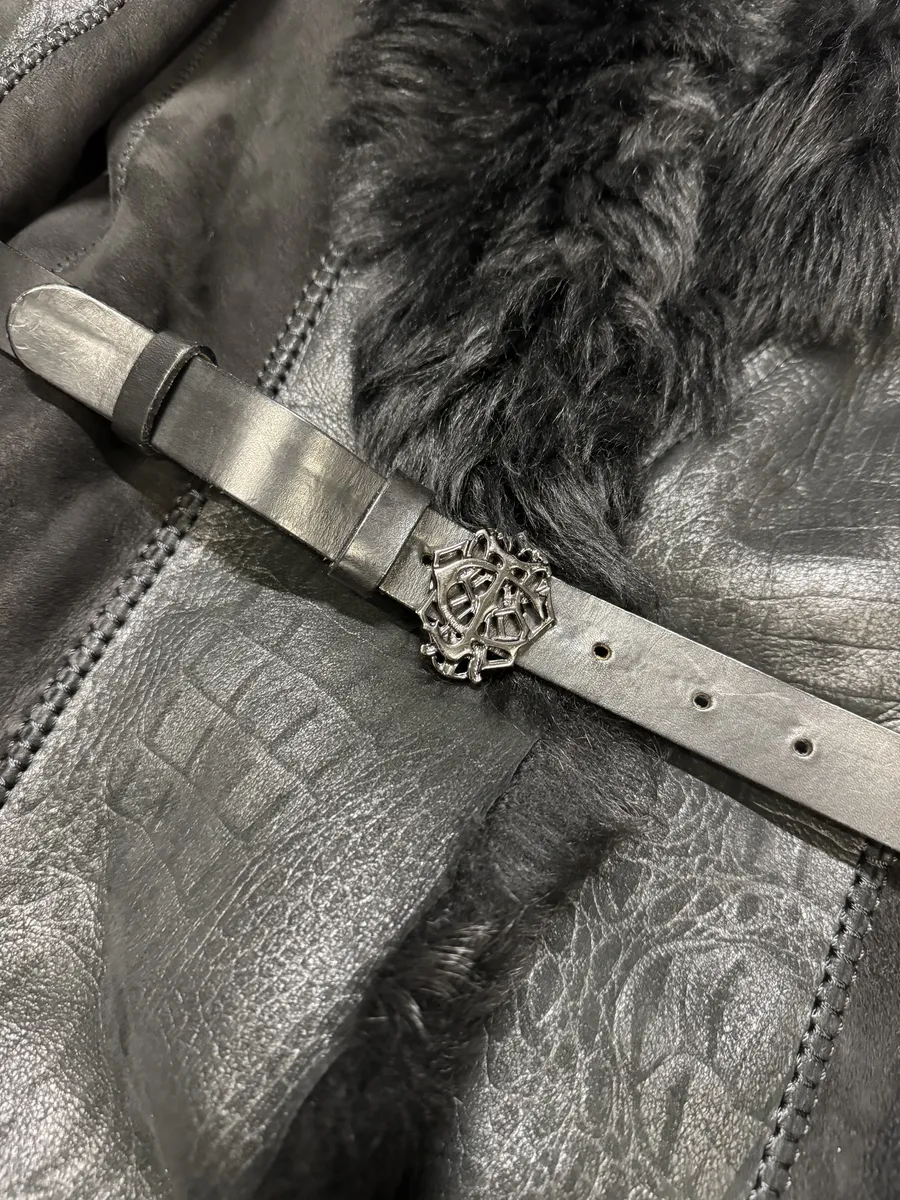 AW2010 Cavalli Black Leather Crocodile Effect Fur Royal Long Jacket - Image 7
