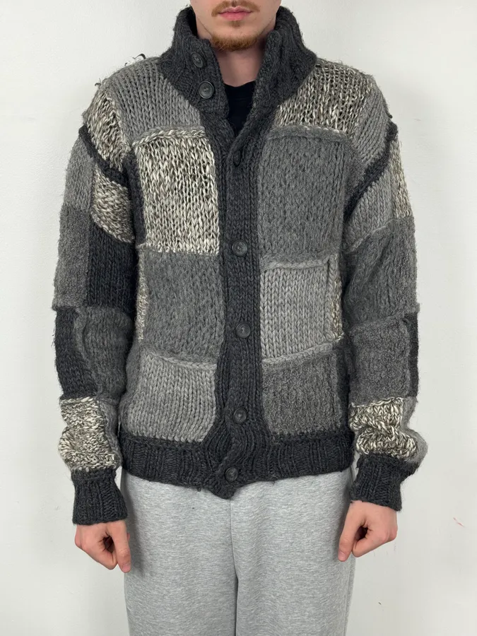 AW2010 Dolce & Gabbana Grey Patchwork Wool Cardigan - Image 2