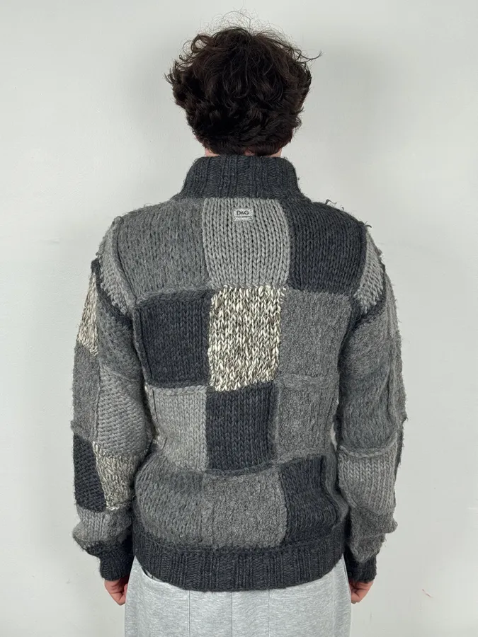 AW2010 Dolce & Gabbana Grey Patchwork Wool Cardigan - Image 3