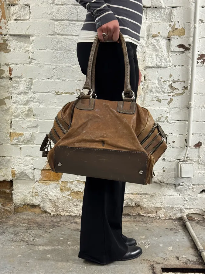 AW2010 Dolce & Gabbana Lily Multi-Zip Brown Leather Handle Bag - Image 3