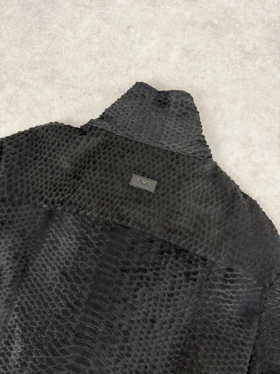 AW2010 Emporio Armani Asymmetrical Black Crocodile Embossed Leather Jacket - Image 12