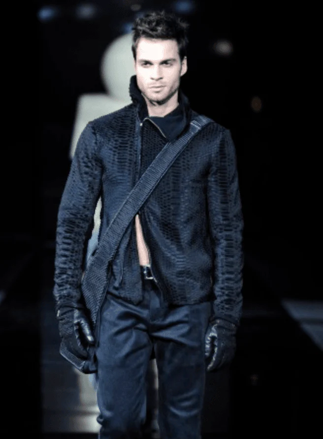 AW2010 Emporio Armani Asymmetrical Black Crocodile Embossed Leather Jacket - Image 2
