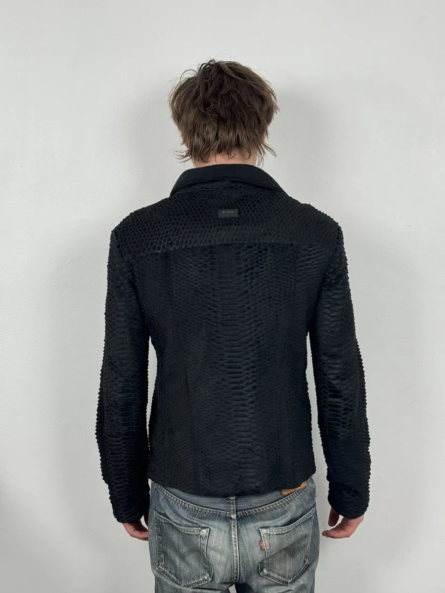 AW2010 Emporio Armani Asymmetrical Black Crocodile Embossed Leather Jacket - Image 5