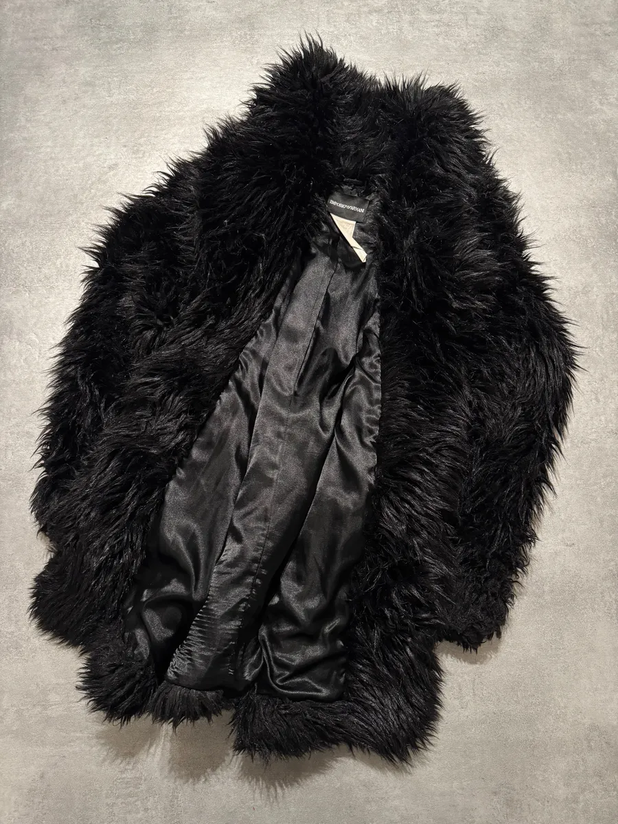 AW2010 Emporio Armani Black Faux-Fur Long Jacket - Image 3