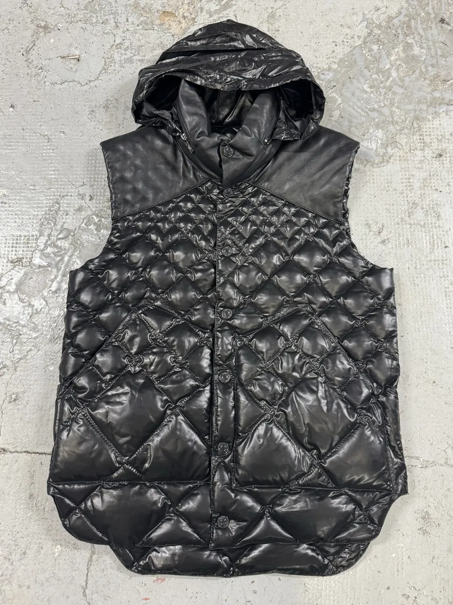 AW2010 Emporio Armani Black Puffer Leather Vest Jacket - Image 4