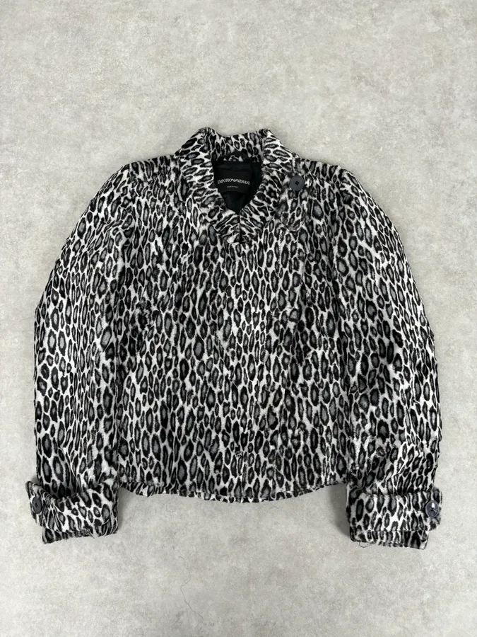 AW2010 Emporio Armani Black White Leopard Print Cozy Biker Jacket - Image 3