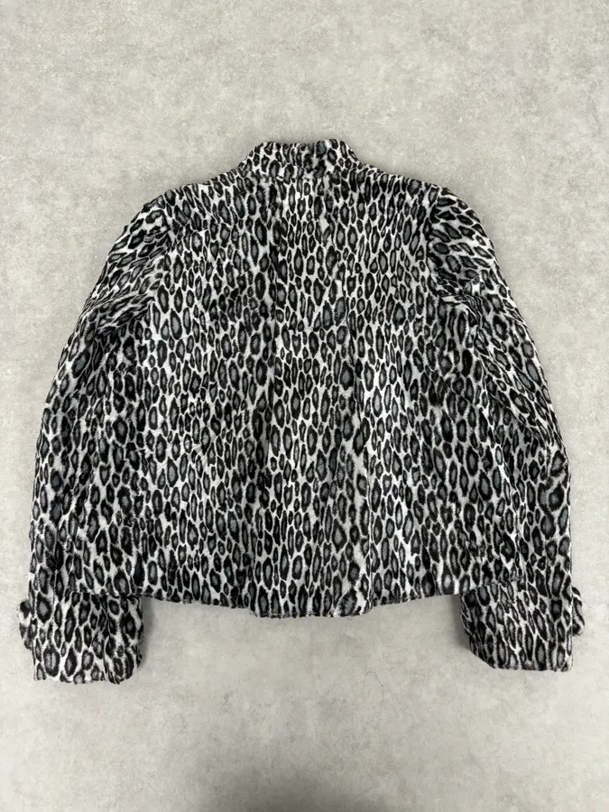 AW2010 Emporio Armani Black White Leopard Print Cozy Biker Jacket - Image 5