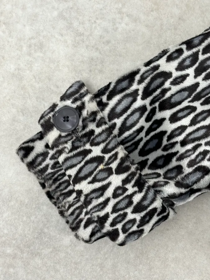 AW2010 Emporio Armani Black White Leopard Print Cozy Biker Jacket - Image 8