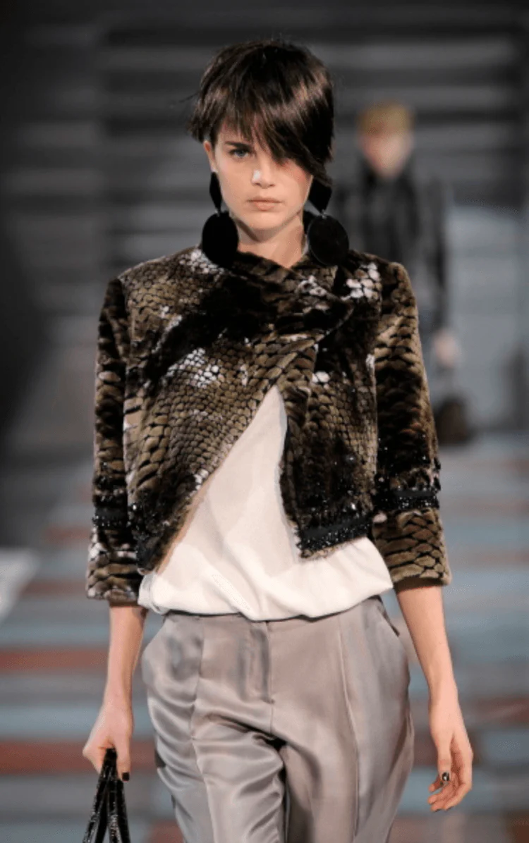AW2010 Emporio Armani Faux Fur Rhinestone-Embellished Brown Jacket - Image 2