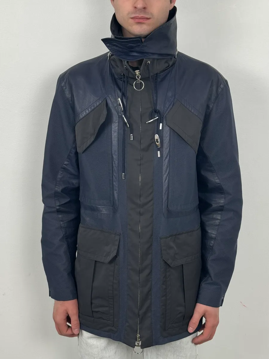AW2010 Gucci Navy & Black Nylon & Leather Cargo Jacket - Image 2