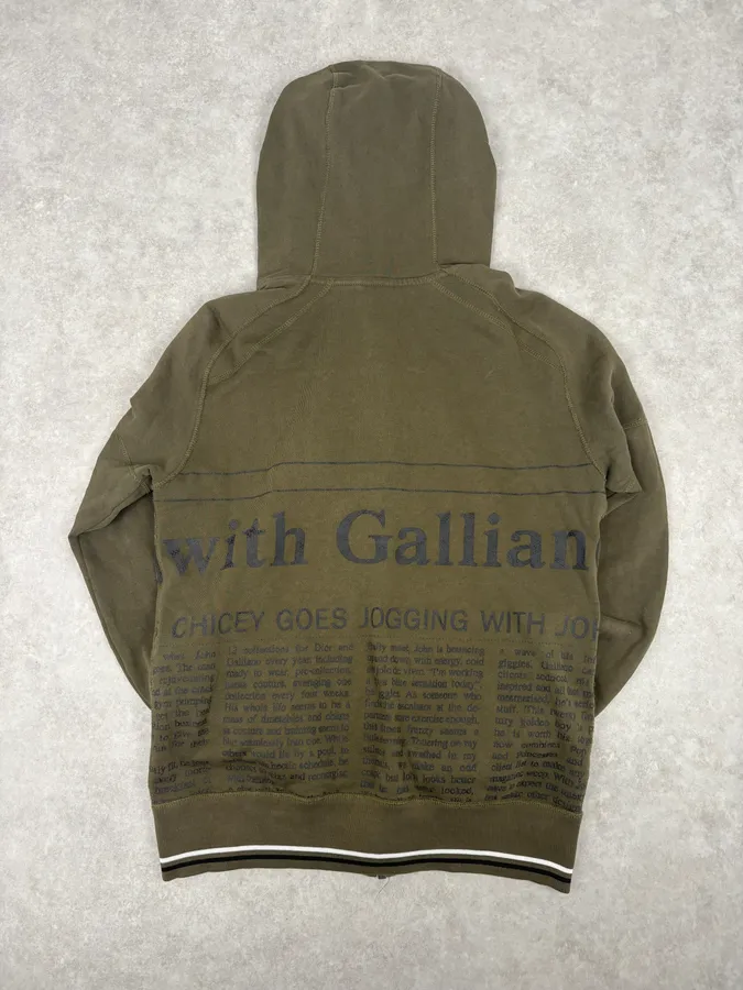 AW2010 John Galliano Olive Green Newspapers Magazine Zip-up Hoodie - Image 5