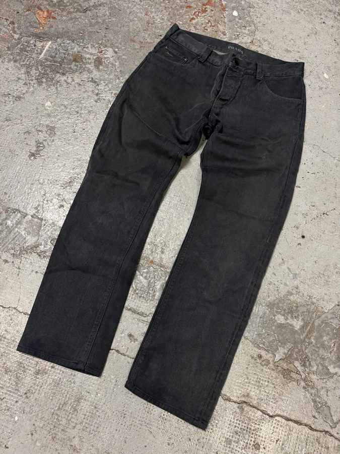 AW2010 Prada Black Washed Tapered Fit Jeans - Image 2